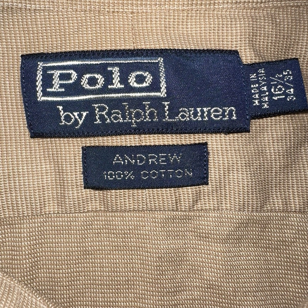 Vintage Polo Ralph Lauren Andrew Shirt Mens XL 16.5 34/35 Beige Tan Woven Cotton - Picture 3 of 9